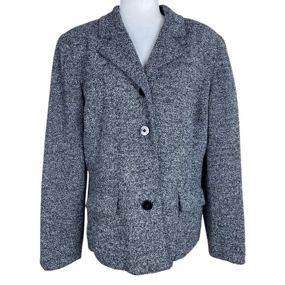 VINTAGE Madrigano Suits Black Tweed 4-Button Blazer Jacket Women's Size 16 - Picture 1 of 7